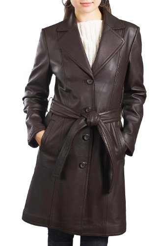 BGSD Women's New Zealand Lambskin Leather Trench Coat - Brown XL