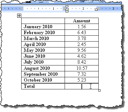 Tabella per la somma in Word 2003