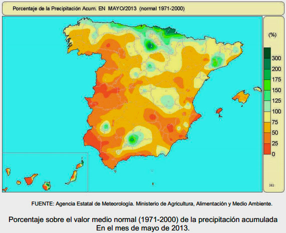 AEMET, mayo de 2013. Relativamente frío y seco en España