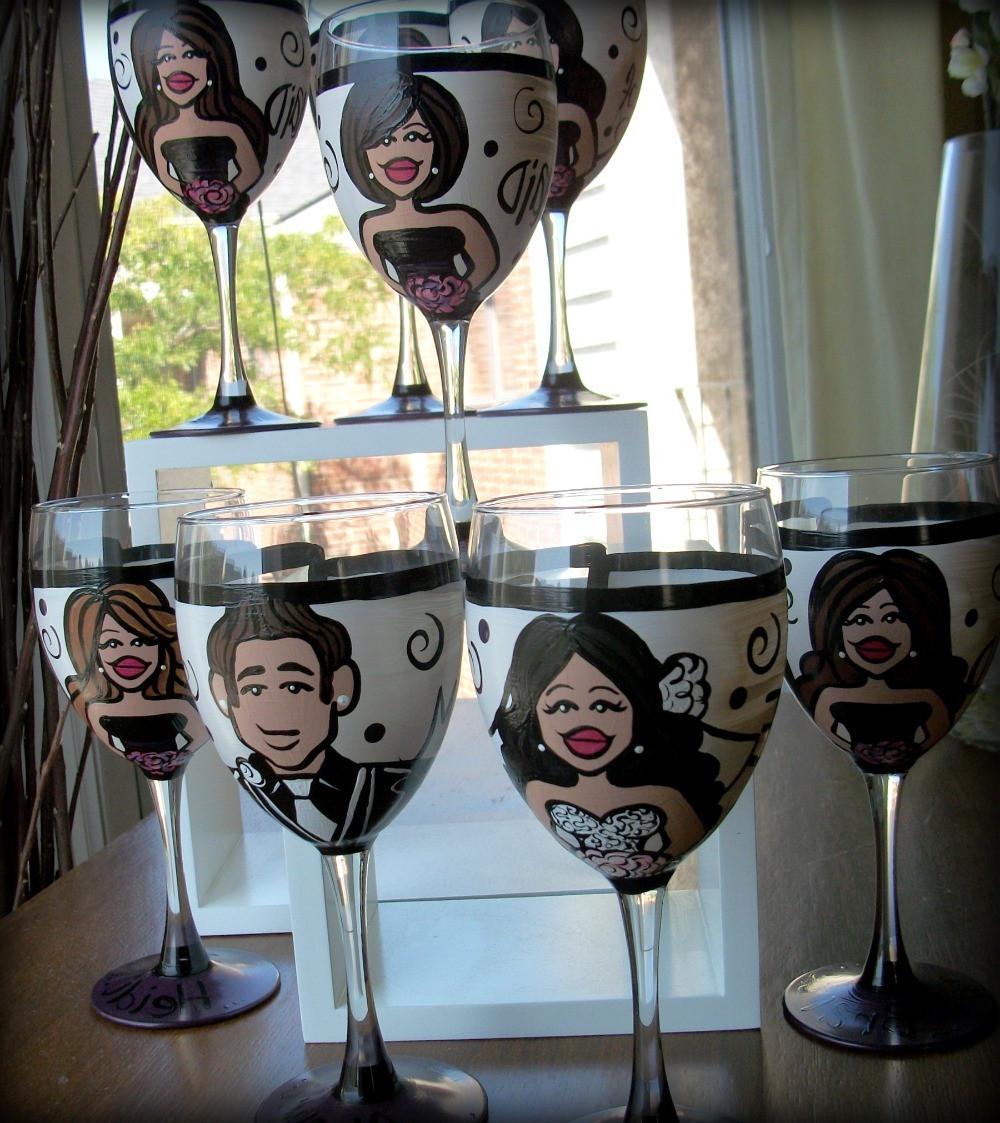 Bridal Party  8 glasses  Custom Hand Painted Wedding Glassware