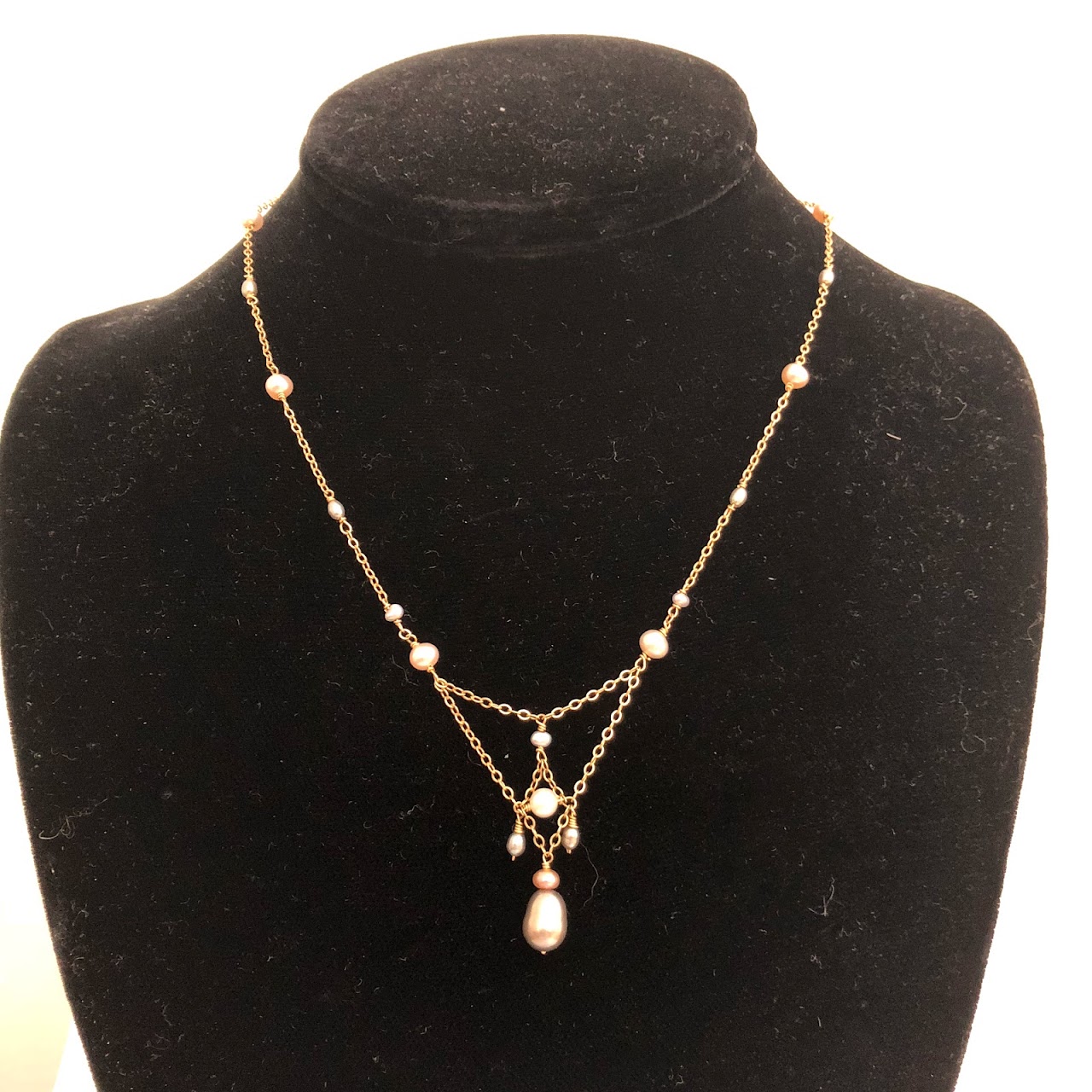 14 K Gold & Pearl Drop Necklace