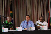 From left to right: ActionSA president Herman Mashaba, DA federal leader John Steenhuisen and IFP leader Velenkosini Hlabisa at the Multiparty Charter briefing at Durban harbour on Wednesday.