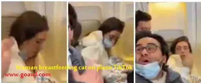 Woman breastfeeding cat on plane TikTok