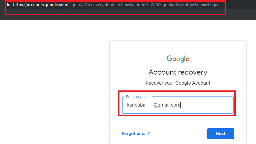 Visitez "Centre de récupération de compte Gmail". À partir de là, indiquez votre adresse Gmail et cliquez sur Suivant.