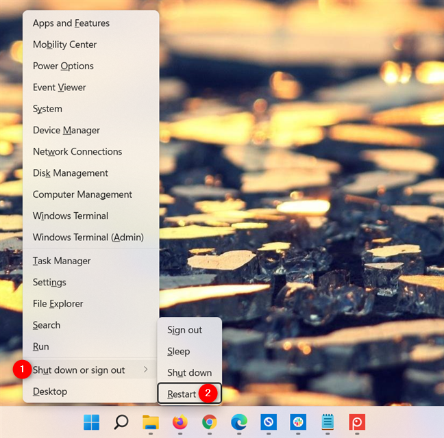 Windows 11 opnieuw opstarten vanuit het WinX-menu