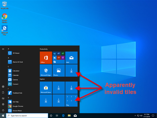 แอพ Windows 10 ไม่แสดงบนเมนูเริ่ม