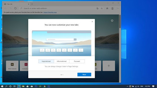 Giao diện welcome của trình duyệt Microsoft Edge Chromium