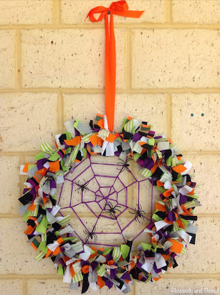 Spider Web Halloween Fabric Wreath Tutorial by Rhapsody and Thread