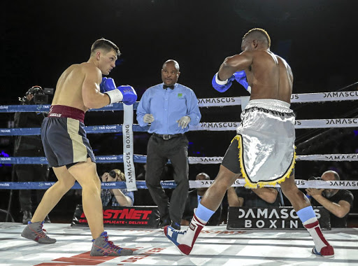 Simon Mokadi in the middle of a previous action. He's schedule to handle a ABU cruiserweight championship on Saturday.