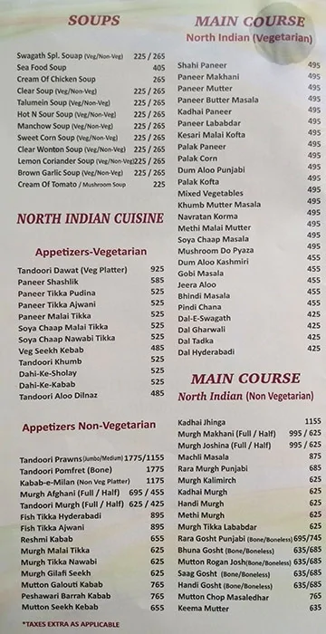 Swagath menu 