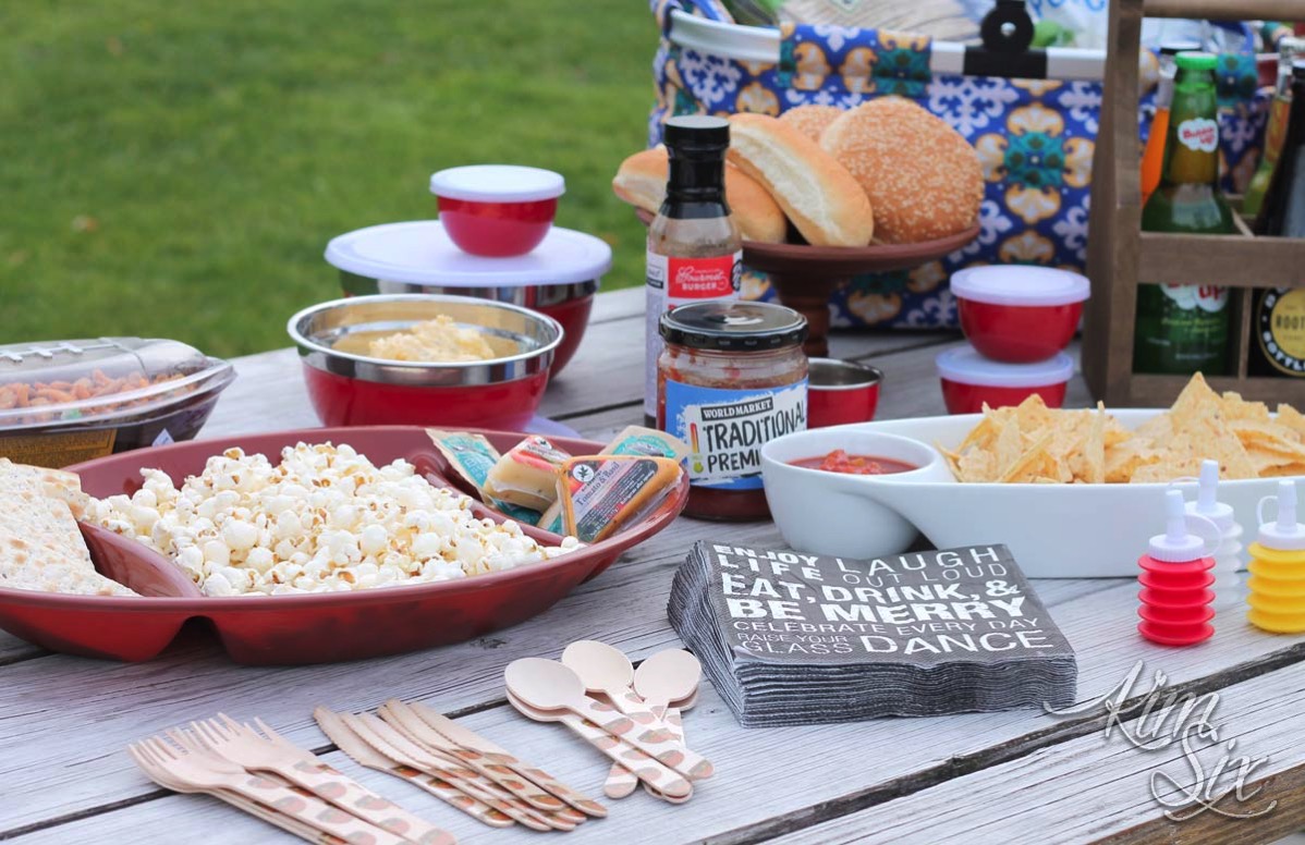 Setting up picnic lunch