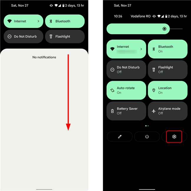 Expanda el menú Configuración rápida y haga clic en el icono de engranaje