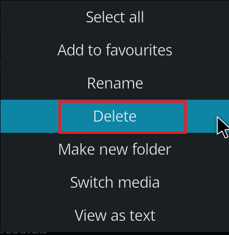 คลิกขวาที่ไฟล์ฐานข้อมูล Add-on แล้วเลือก Delete  แก้ไขการอัปเดต Kodi ล้มเหลว