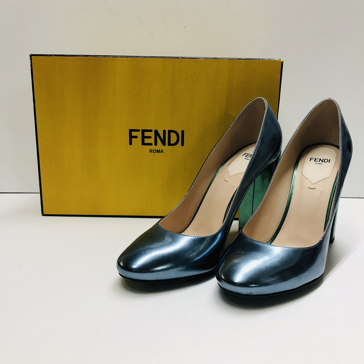 Fendi Cerulean and Laurel Pumps