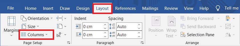 Fare clic sul layout e selezionare Colonne.