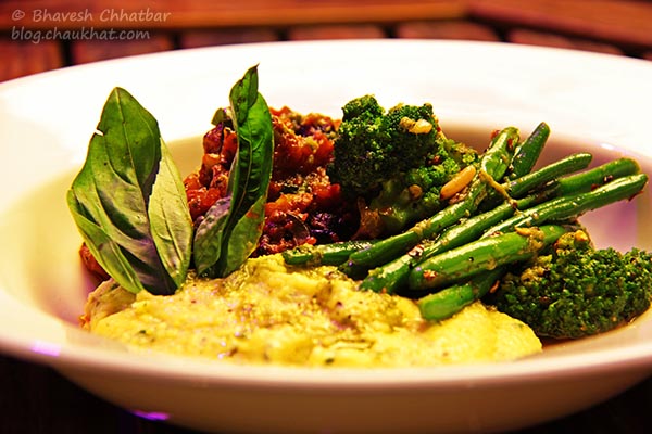 Caponata with Spiral Broccoli and Pine Nuts at The Flying Saucer Sky Bar, Viman Nagar, Pune