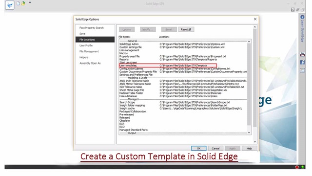 Creating a custom template in Solid Edge ST9