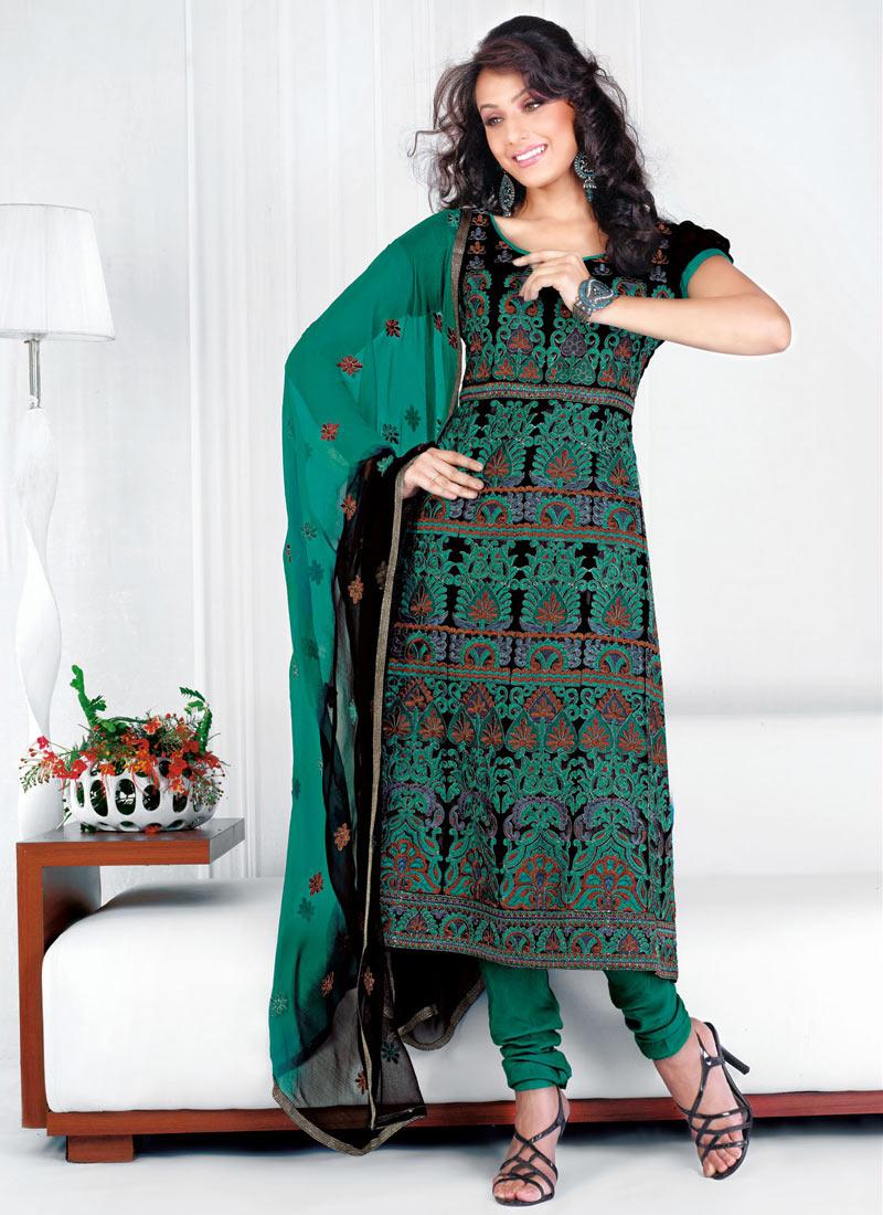 Resham Embroidered Black And