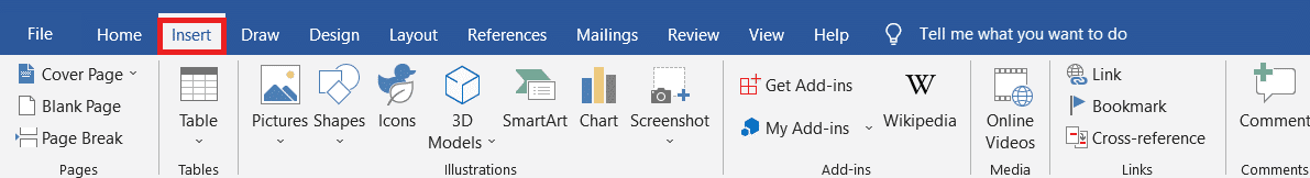 Fare clic sulla scheda Inserisci dalla barra multifunzione.