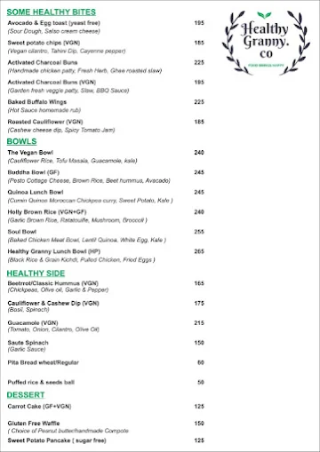 Healthy Granny Co menu 