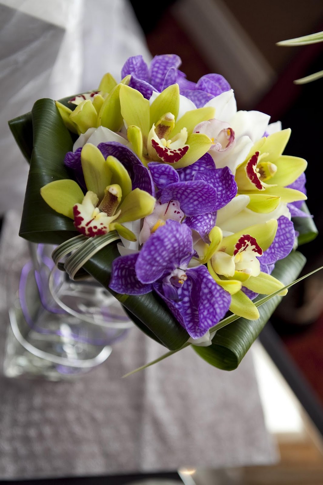 purple and green bouquet