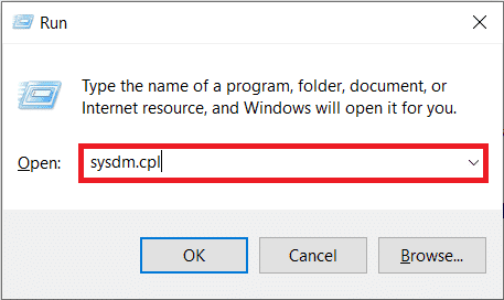 พิมพ์ sysdm.cpl ใน Command prompt แล้วกด Enter เพื่อเปิดหน้าต่าง System Properties