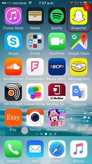 Ícono de Snapchat en un iPhone