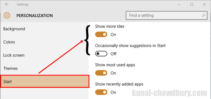 Windows 10 - Start Screen Personalization (www.kunal-chowdhury.com)