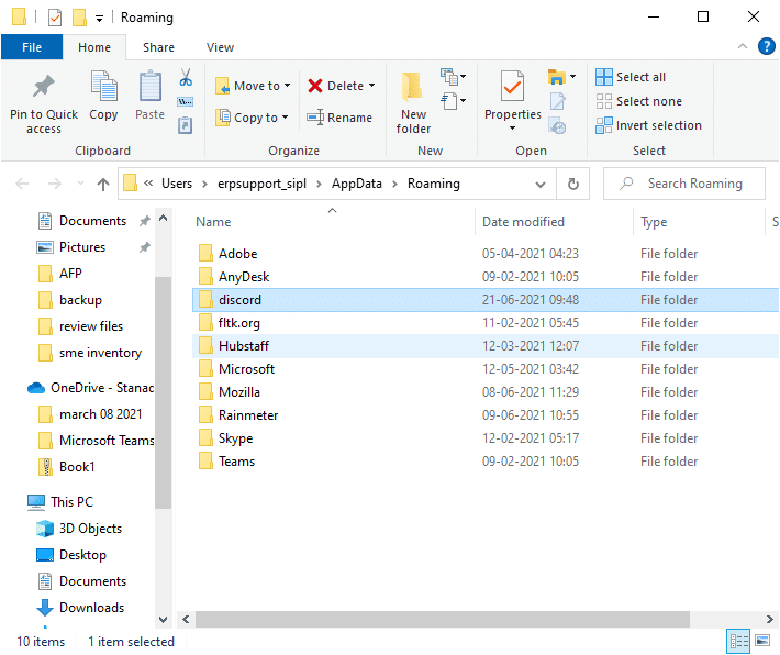 Wybierz folder AppData Roaming i przejdź do Discord