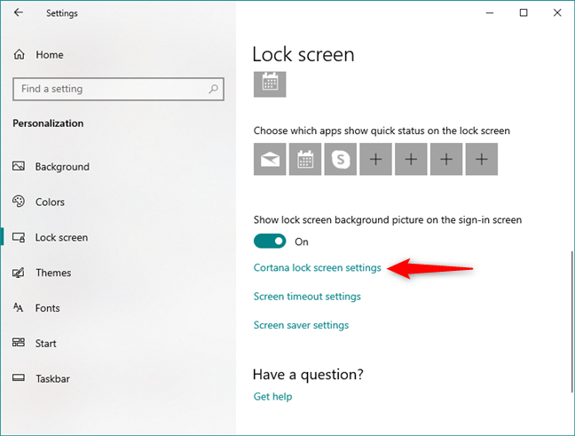 De link naar Cortana Lock Screen-instellingen