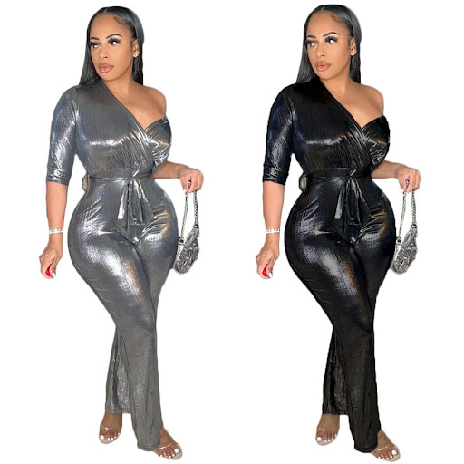 Title 16, Womens Bronzing V-neck Lace Up Waist-tied Jump...
