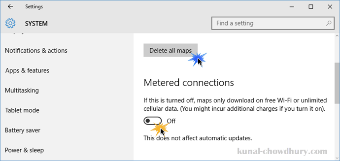 Windows 10 Offline Maps - Delete offline maps and turn ON or OFF metered connection (www.kunal-chowdhury.com)
