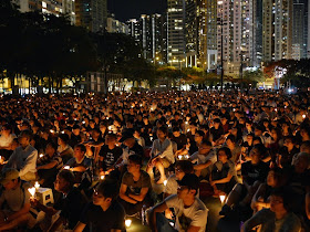 vigil in Victoria Park, Hong Kong, commemorating the anniversary of the Tiananmen Square crackdown