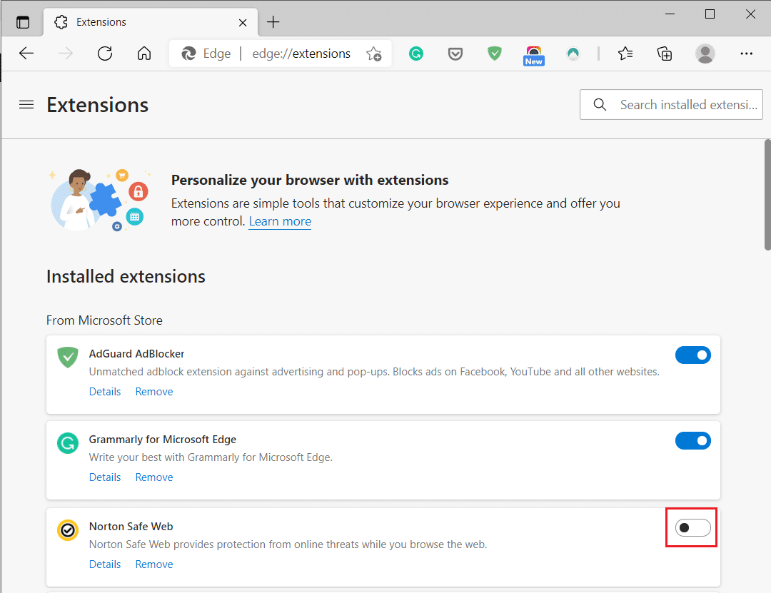 Disabilita le estensioni del browser in Microsoft Edge |  Risolto il problema con YouTube che continua a disconnettermi