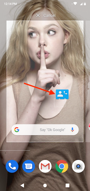 Mueva su dedo para colocar el widget en su pantalla de inicio