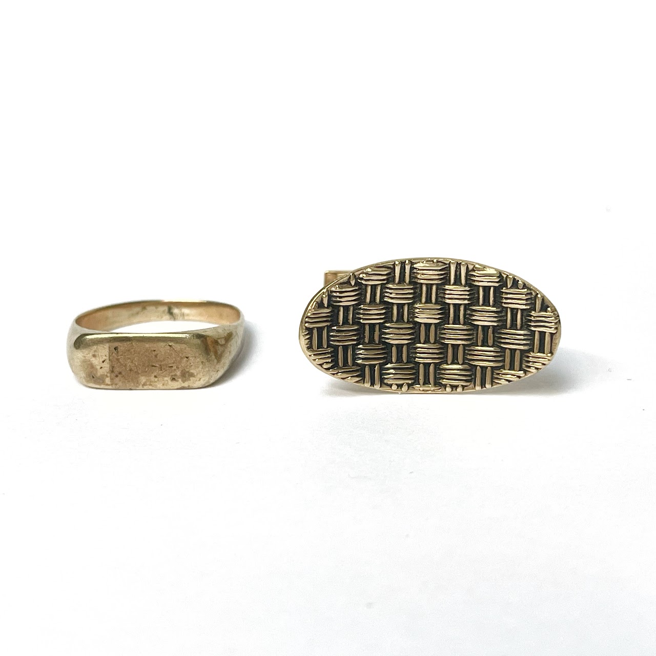 14K Gold Damaged Ring & Single Cufflink