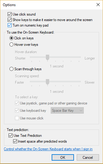 Marca de verificación Activar teclado numérico