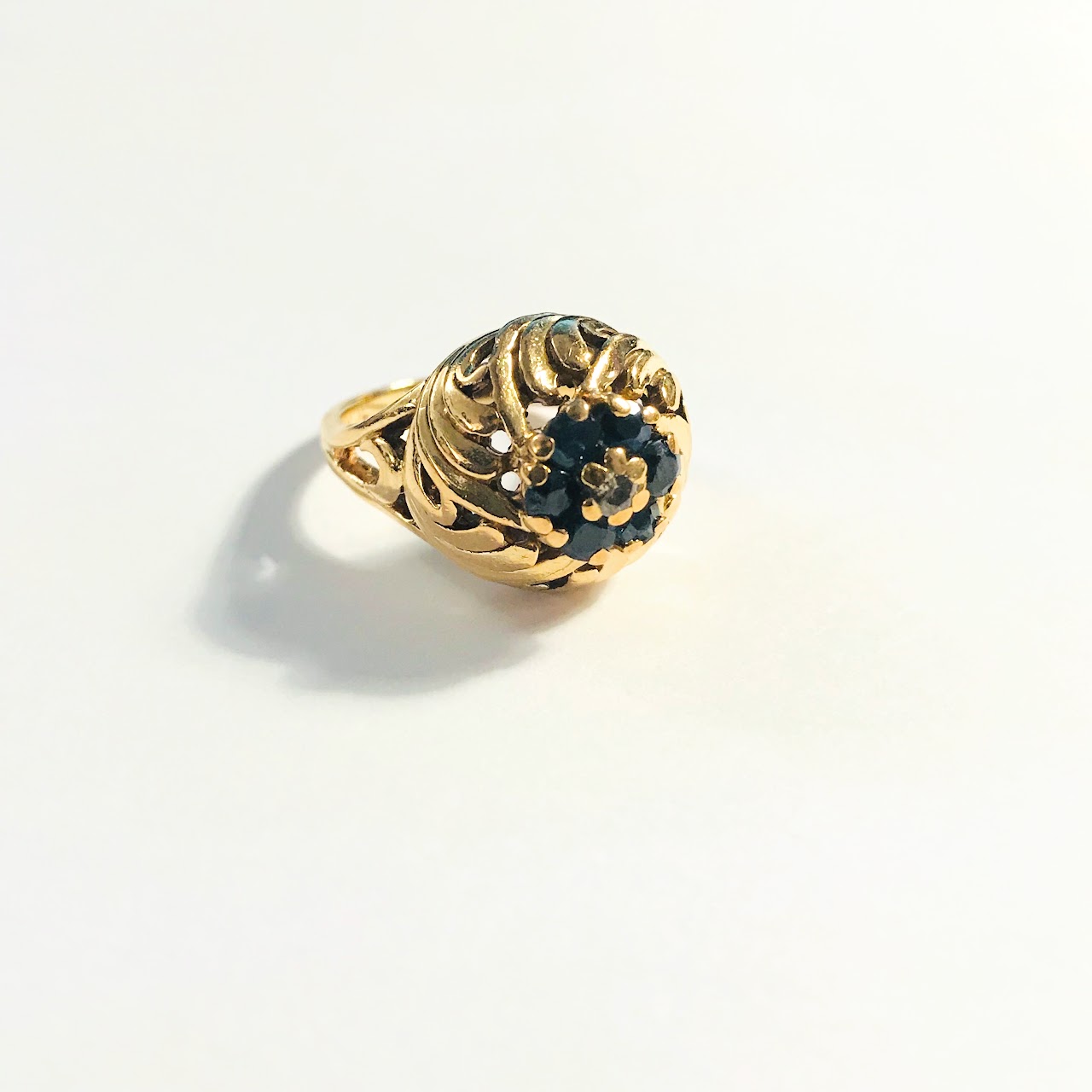 14K Gold, Sapphire and Diamond Domed Ring