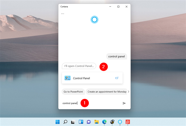 Pedirle a Cortana que abra el Panel de control