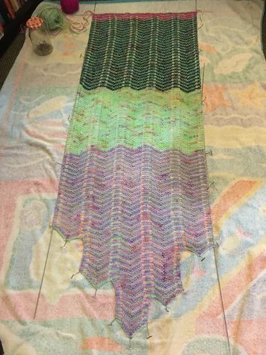 Born Trippy, mid-knit blocking 