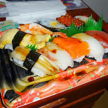 enjoying a sushi tray for dinner in Tokyo, Japan 