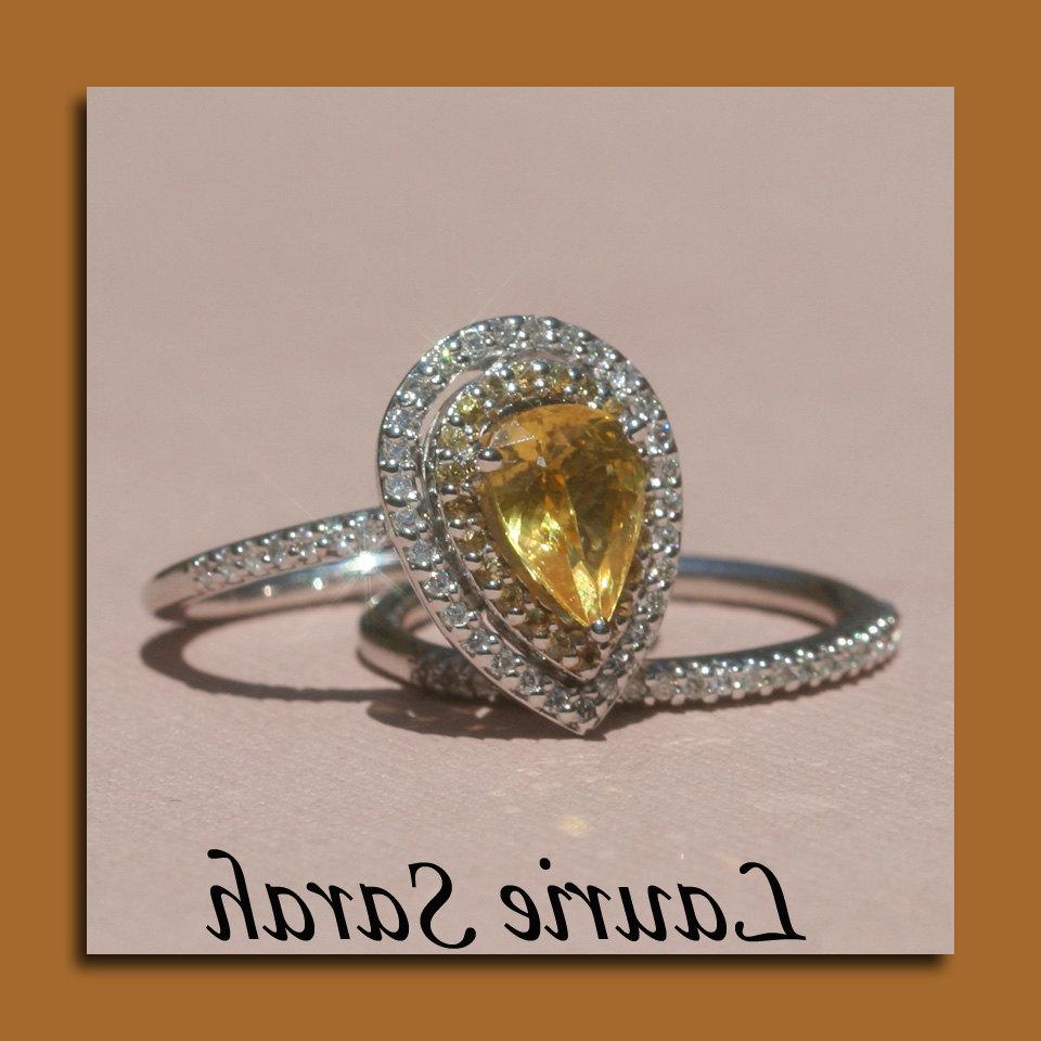 Pear Yellow Sapphire Wedding Set with Yellow Sapphire and Diamond Double