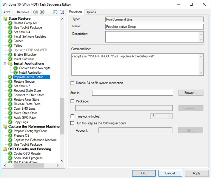 Try to deploy bat script in MDT Task sequence but fail with popup error  dirty environment found - Microsoft Q&A