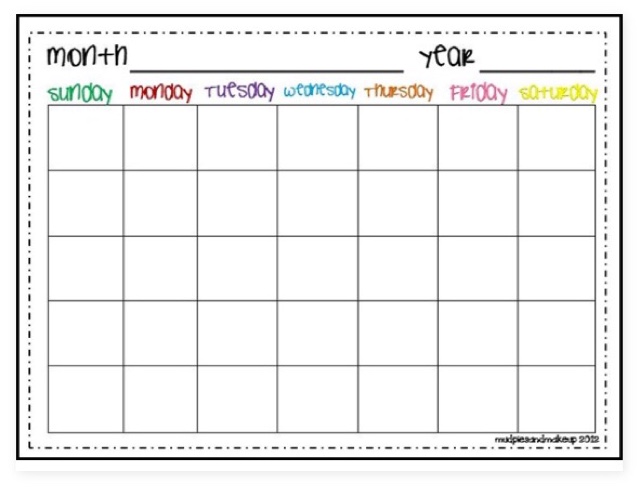 Monthly Free Printable Blank Calendar Template