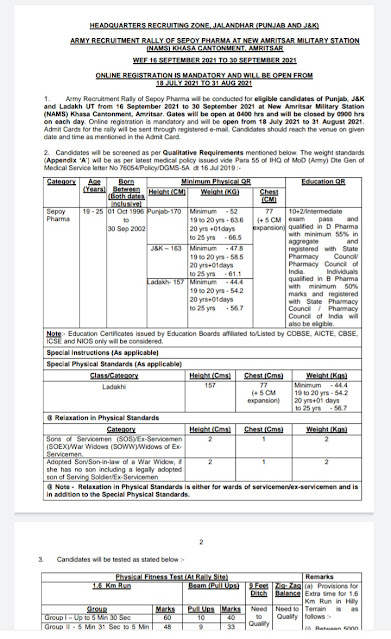 Army Recruitment Rally, ऑनलाइन रजिस्ट्रेशन 18 जुलाई 2021 से शुरू होगी।