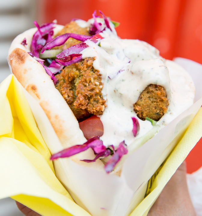 close-up photo of a falafel sandwich