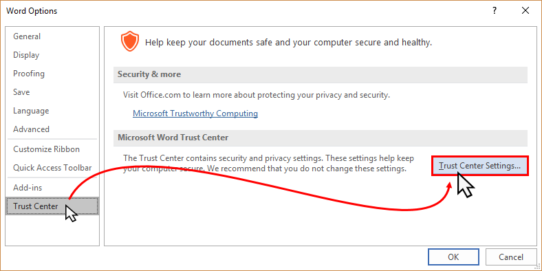 Microsoft Office 'Trust Center Settings' (www.kunal-chowdhury.com)