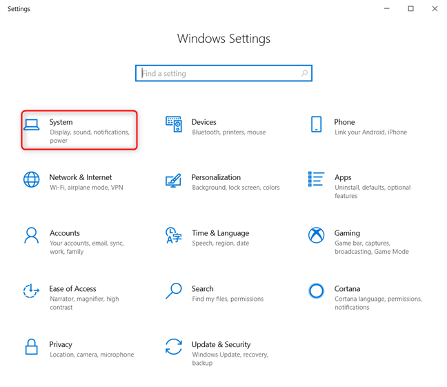 Accesso alle impostazioni di sistema in Windows 10