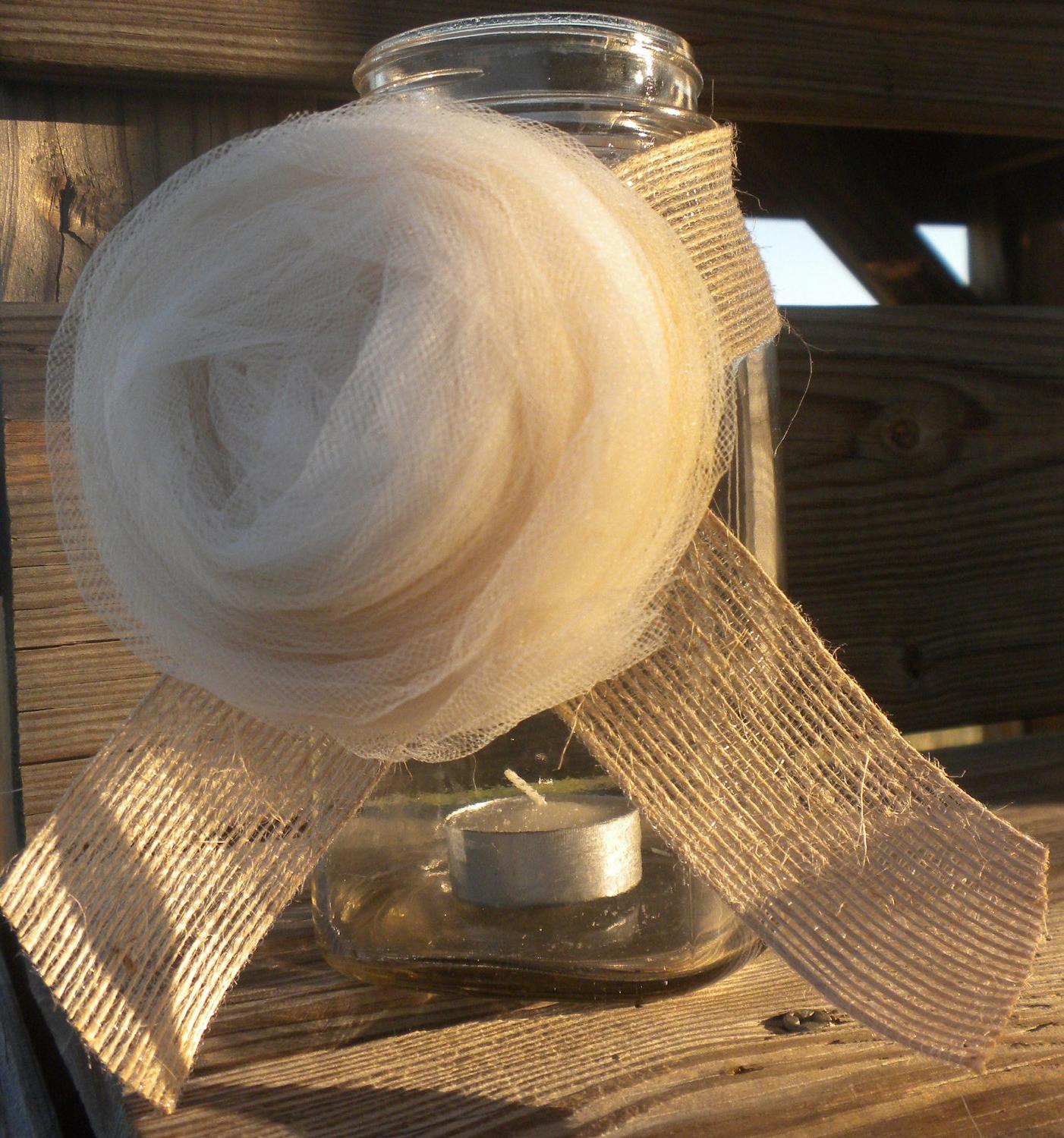 Rustic and Country Chic Vintage Inspired Tulle Rose with Burlap Accent