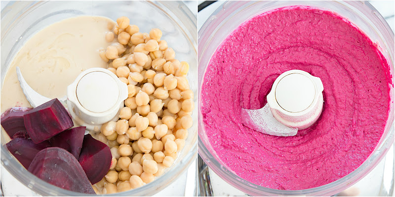 step by step photos showing how to combine the ingredients in a food processor